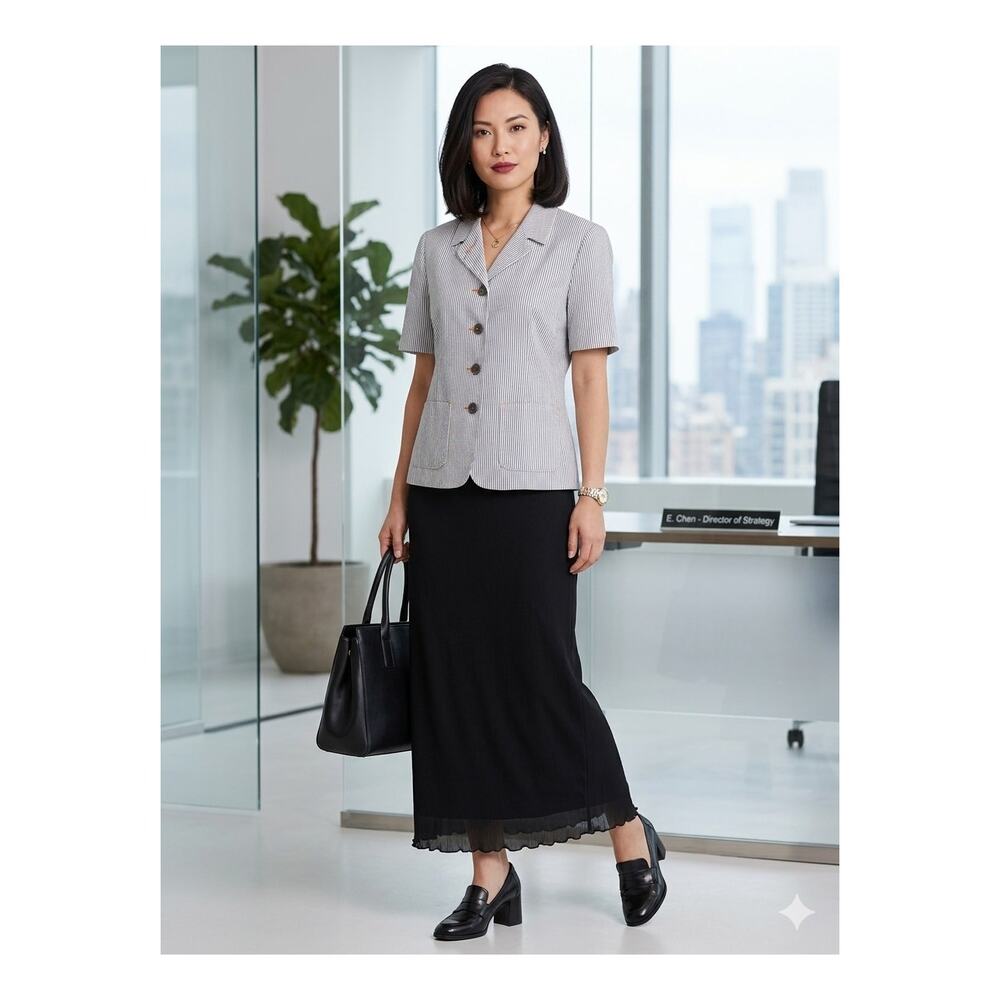 Vintage Harve Bernard Short Sleeve Linen Blazer NWT Y2K Office Siren Pinstripe 8